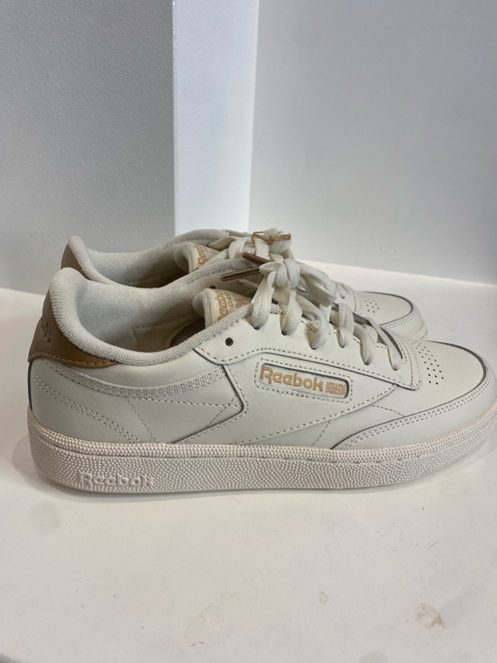 Reebok White Sneakers with Tan Accents